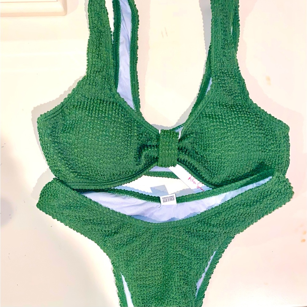 NWT! Rose Swimsuit green smocked bikini